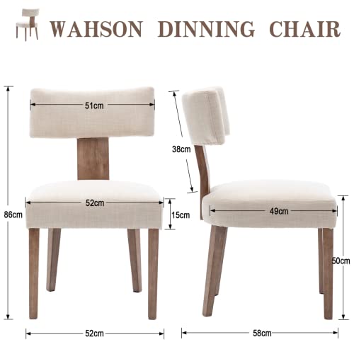 Wahson Mid Century Dining Chairs Set of 2 Linen Fabric Kitchen Leisure Chairs with Solid Wood Legs, Upholstered Side Chairs for Dining Room, Beige