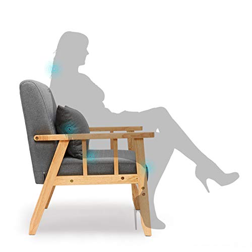 Mondeer Armchair, Retro Accent Chair with Cushion, Single Sofa Linen Solid Wood Frame for Lounge Living Room Bedroom Balcony Office, Dark Gray
