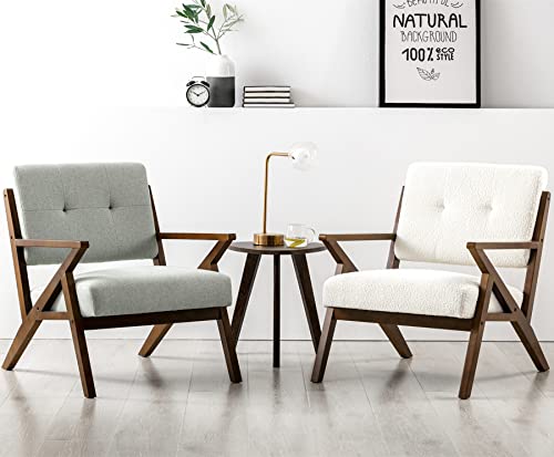 HomeMiYN Mid-Century Armchair,Retro Accent Chair with Wood Frame Upholstered Occasional Club Chair for Living Room Reception Bedroom Balcony Office Apartment Beige