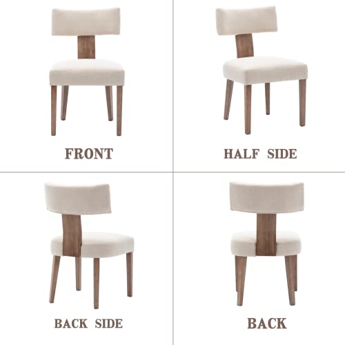 Wahson Mid Century Dining Chairs Set of 2 Linen Fabric Kitchen Leisure Chairs with Solid Wood Legs, Upholstered Side Chairs for Dining Room, Beige