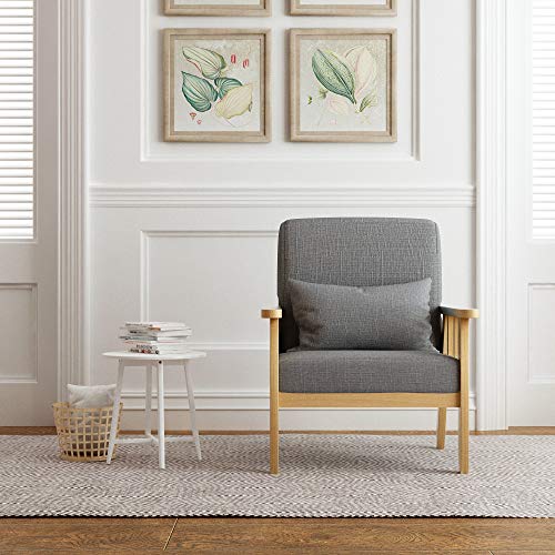 Mondeer Armchair, Retro Accent Chair with Cushion, Single Sofa Linen Solid Wood Frame for Lounge Living Room Bedroom Balcony Office, Dark Gray