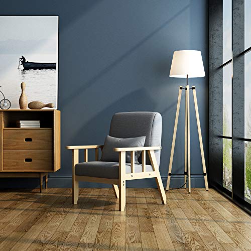 Mondeer Armchair, Retro Accent Chair with Cushion, Single Sofa Linen Solid Wood Frame for Lounge Living Room Bedroom Balcony Office, Dark Gray