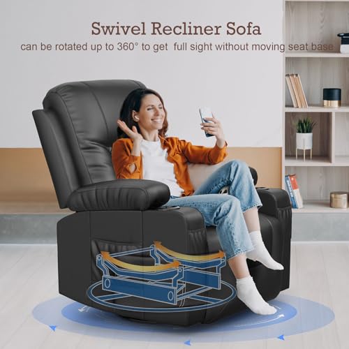 Recliner Chair, YONISEE Swivel Recliner Rocker Chairs with 360° Rotate & 125° Rocking Mechanism, Extended Footrest, Swivel Armchair Single Sofa Living Room Lounge with Drink Holders & Side Pockets