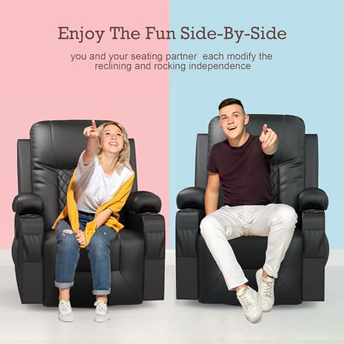 Recliner Chair, YONISEE Swivel Recliner Rocker Chairs with 360° Rotate & 125° Rocking Mechanism, Extended Footrest, Swivel Armchair Single Sofa Living Room Lounge with Drink Holders & Side Pockets