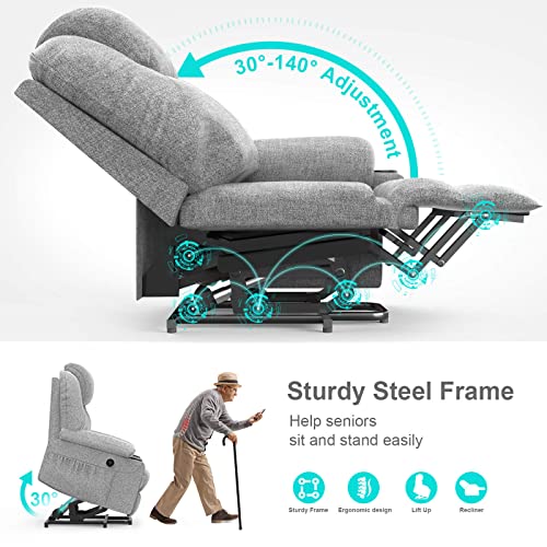 YONISEE Lift chairs recliners for elderly,Recliner Chair with Massage and Heat, Extended Footrest, Heavy Duty Motor Large Recliners for Living Room USB Port, Cup holders, 2 Side Pockets