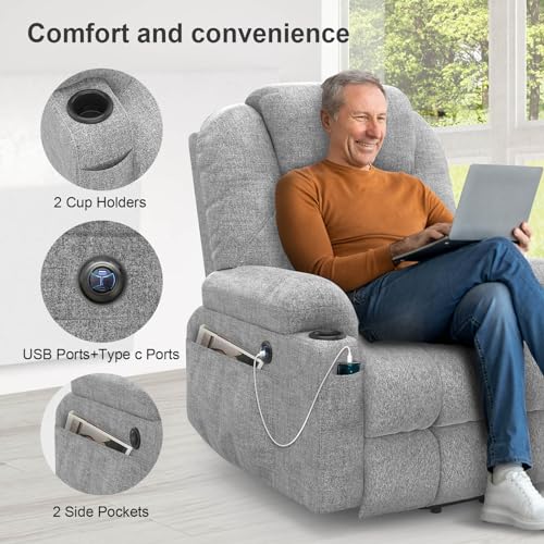 YONISEE Lift chairs recliners for elderly,Recliner Chair with Massage and Heat, Extended Footrest, Heavy Duty Motor Large Recliners for Living Room USB Port, Cup holders, 2 Side Pockets