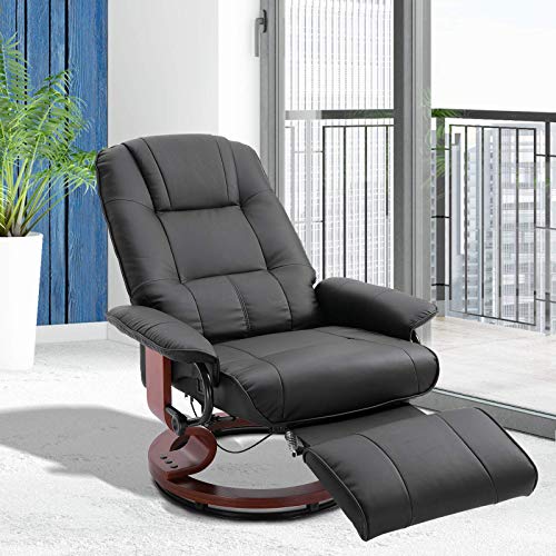 HOMCOM Manual Recliner Chair Armchair Sofa with Faux Leather Upholstered Wooden Base for Living Room Bedroom, Black