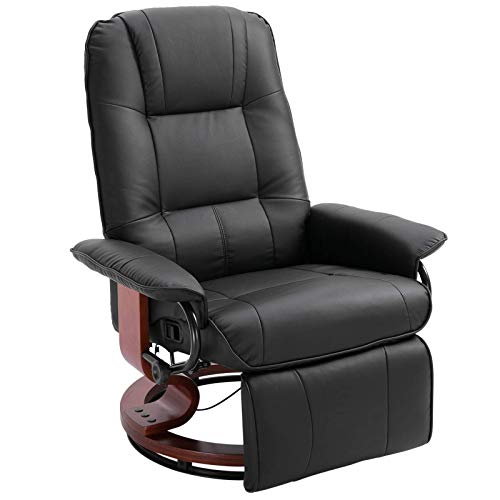 HOMCOM Manual Recliner Chair Armchair Sofa with Faux Leather Upholstered Wooden Base for Living Room Bedroom, Black