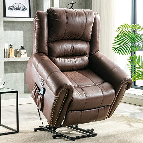 Kayan Large Power Lift Recliner Chairs with Massage and Heat for Elderly Big People, Massage Chair Heavy Duty Electric Faux Leather Reclining Chairs with USB Port and 2 Side Pockets