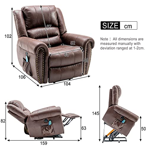 Kayan Large Power Lift Recliner Chairs with Massage and Heat for Elderly Big People, Massage Chair Heavy Duty Electric Faux Leather Reclining Chairs with USB Port and 2 Side Pockets