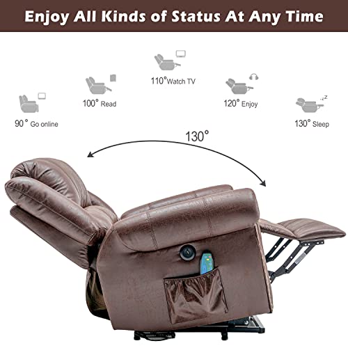 Kayan Large Power Lift Recliner Chairs with Massage and Heat for Elderly Big People, Massage Chair Heavy Duty Electric Faux Leather Reclining Chairs with USB Port and 2 Side Pockets