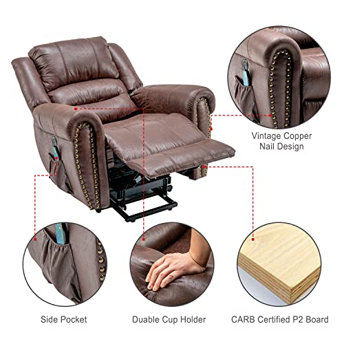 Kayan Large Power Lift Recliner Chairs with Massage and Heat for Elderly Big People, Massage Chair Heavy Duty Electric Faux Leather Reclining Chairs with USB Port and 2 Side Pockets