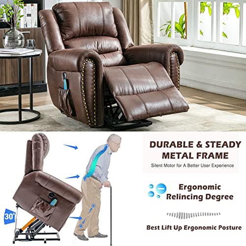 Kayan Large Power Lift Recliner Chairs with Massage and Heat for Elderly Big People, Massage Chair Heavy Duty Electric Faux Leather Reclining Chairs with USB Port and 2 Side Pockets