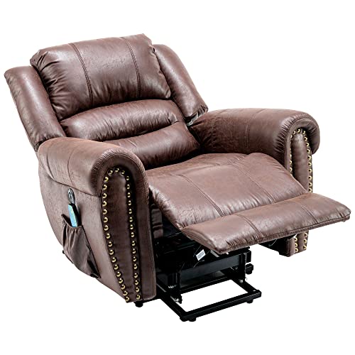 Kayan Large Power Lift Recliner Chairs with Massage and Heat for Elderly Big People, Massage Chair Heavy Duty Electric Faux Leather Reclining Chairs with USB Port and 2 Side Pockets