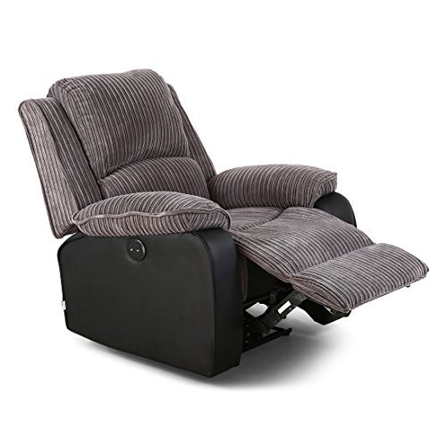More4Homes POSTANA JUMBO CORD FABRIC POWER RECLINER ARMCHAIR ELECTRIC SOFA RECLINING CHAIR (Grey)