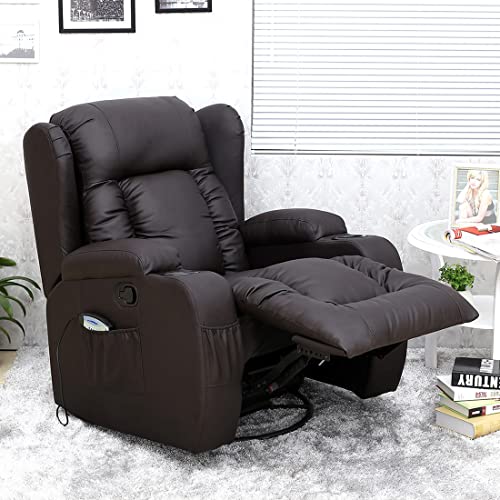 More4Homes CAESAR 10 IN 1 WINGED RECLINER CHAIR ROCKING MASSAGE SWIVEL HEATED GAMING BONDED LEATHER ARMCHAIR (Brown)