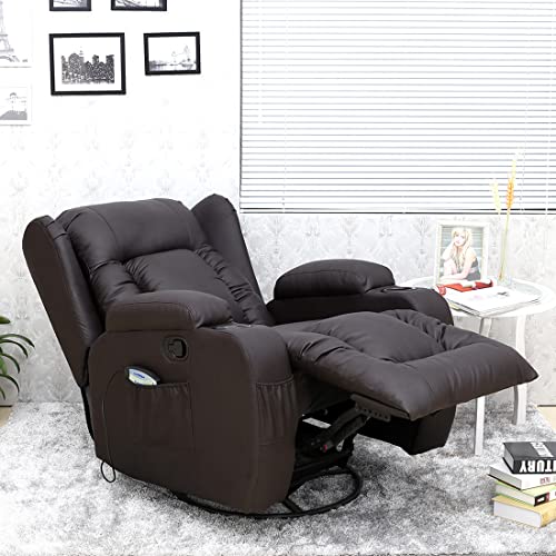 More4Homes CAESAR 10 IN 1 WINGED RECLINER CHAIR ROCKING MASSAGE SWIVEL HEATED GAMING BONDED LEATHER ARMCHAIR (Brown)