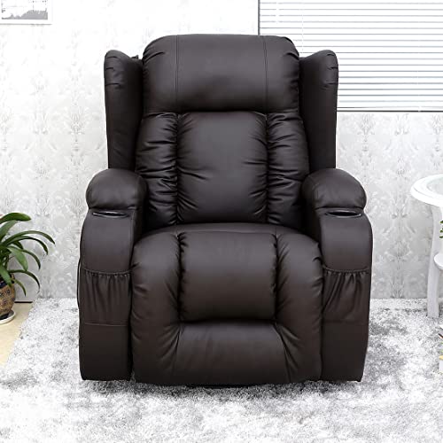 More4Homes CAESAR 10 IN 1 WINGED RECLINER CHAIR ROCKING MASSAGE SWIVEL HEATED GAMING BONDED LEATHER ARMCHAIR (Brown)