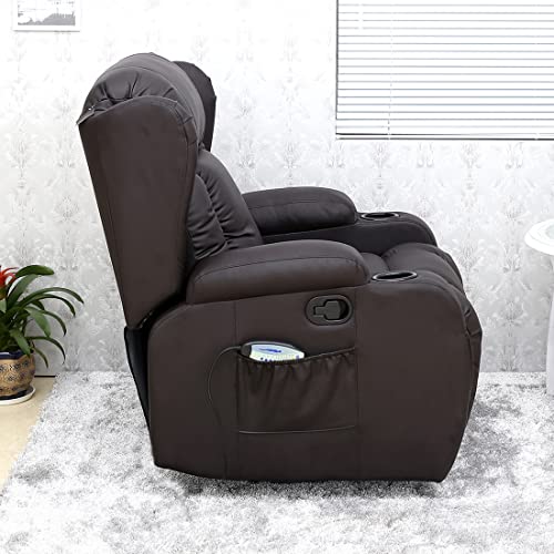 More4Homes CAESAR 10 IN 1 WINGED RECLINER CHAIR ROCKING MASSAGE SWIVEL HEATED GAMING BONDED LEATHER ARMCHAIR (Brown)