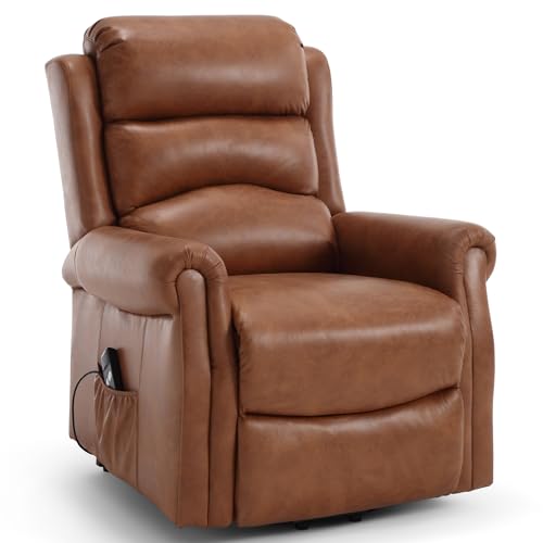 Bravich Stanley Electric Recliner Armchair - Brown. Riser And Recliner Chairs, Bonded Leather Single Seat Arm Chair With Foot Rest. Accent Armchairs For Living Room Furniture, Brown
