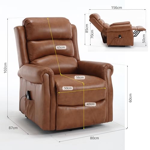 Bravich Stanley Electric Recliner Armchair - Brown. Riser And Recliner Chairs, Bonded Leather Single Seat Arm Chair With Foot Rest. Accent Armchairs For Living Room Furniture, Brown