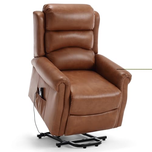 Bravich Stanley Electric Recliner Armchair - Brown. Riser And Recliner Chairs, Bonded Leather Single Seat Arm Chair With Foot Rest. Accent Armchairs For Living Room Furniture, Brown