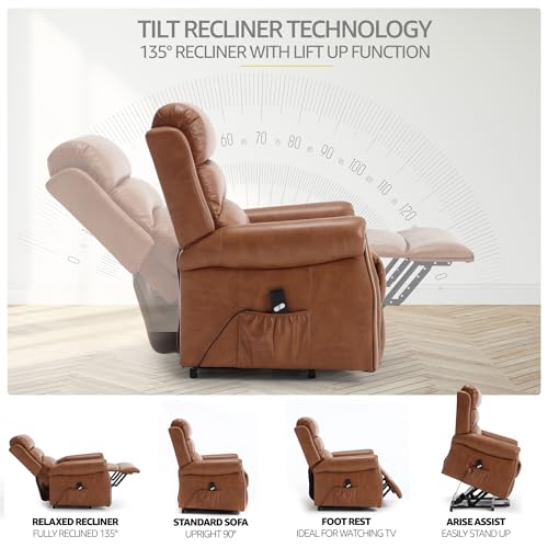 Bravich Stanley Electric Recliner Armchair - Brown. Riser And Recliner Chairs, Bonded Leather Single Seat Arm Chair With Foot Rest. Accent Armchairs For Living Room Furniture, Brown