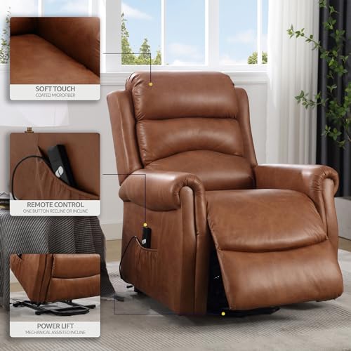 Bravich Stanley Electric Recliner Armchair - Brown. Riser And Recliner Chairs, Bonded Leather Single Seat Arm Chair With Foot Rest. Accent Armchairs For Living Room Furniture, Brown