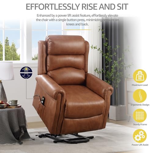 Bravich Stanley Electric Recliner Armchair - Brown. Riser And Recliner Chairs, Bonded Leather Single Seat Arm Chair With Foot Rest. Accent Armchairs For Living Room Furniture, Brown