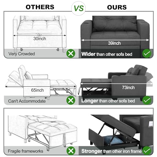 DURASPACE Dark Grey Linen Modern Recliner Adjustable Backrest Armchair Sleeper Chair Bed With USB Port, Cup Holder, Side Pockets, Bottom Storage Basket For Home Living Room