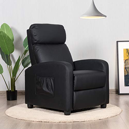 COSTWAY Recliner Armchair with Reclining Function and Adjustable Leg Rest, Upholstered Padded Single Sofa Seat, Home Office Living Room Lounge Chairs for Reading Resting Sleeping (Black)