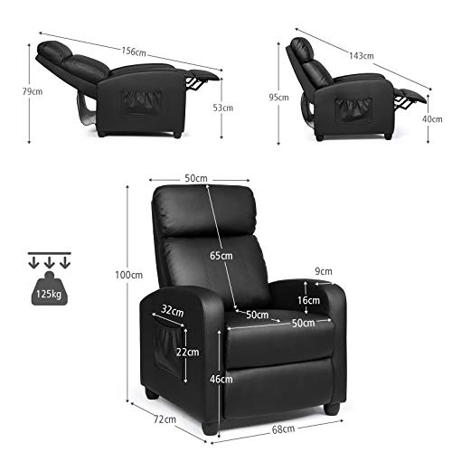 COSTWAY Recliner Armchair with Reclining Function and Adjustable Leg Rest, Upholstered Padded Single Sofa Seat, Home Office Living Room Lounge Chairs for Reading Resting Sleeping (Black)