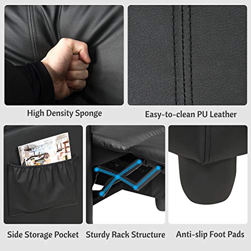 COSTWAY Recliner Armchair with Reclining Function and Adjustable Leg Rest, Upholstered Padded Single Sofa Seat, Home Office Living Room Lounge Chairs for Reading Resting Sleeping (Black)