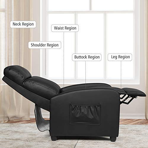 COSTWAY Recliner Armchair with Reclining Function and Adjustable Leg Rest, Upholstered Padded Single Sofa Seat, Home Office Living Room Lounge Chairs for Reading Resting Sleeping (Black)