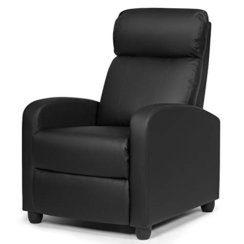 COSTWAY Recliner Armchair with Reclining Function and Adjustable Leg Rest, Upholstered Padded Single Sofa Seat, Home Office Living Room Lounge Chairs for Reading Resting Sleeping (Black)