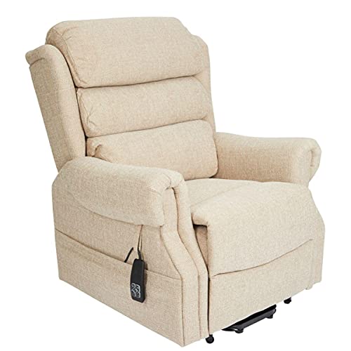 Salisbury Dual Motor Riser Recliner Arm Chair In Beige Fabric with Free 5 Year Warranty