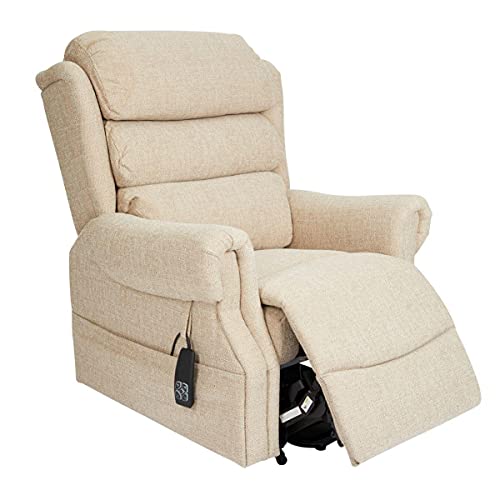 Salisbury Dual Motor Riser Recliner Arm Chair In Beige Fabric with Free 5 Year Warranty
