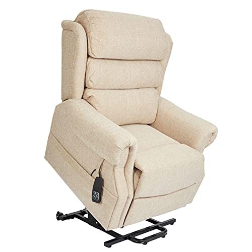 Salisbury Dual Motor Riser Recliner Arm Chair In Beige Fabric with Free 5 Year Warranty