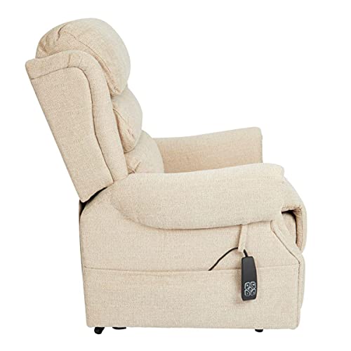 Salisbury Dual Motor Riser Recliner Arm Chair In Beige Fabric with Free 5 Year Warranty