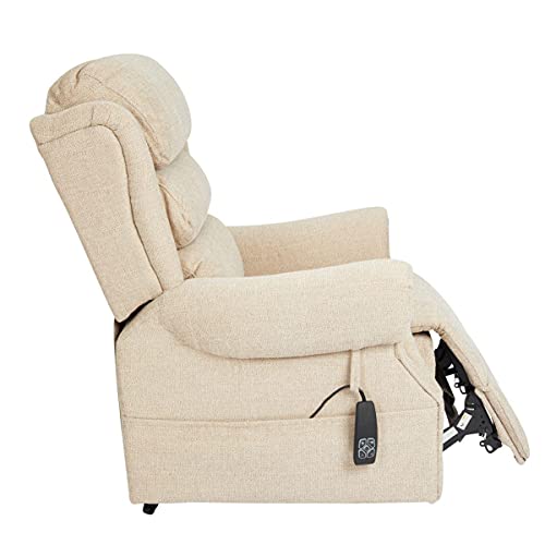 Salisbury Dual Motor Riser Recliner Arm Chair In Beige Fabric with Free 5 Year Warranty