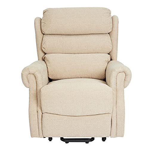 Salisbury Dual Motor Riser Recliner Arm Chair In Beige Fabric with Free 5 Year Warranty