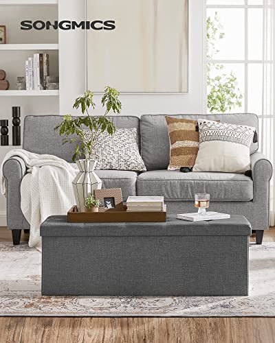 SONGMICS Storage Ottoman, Padded Foldable Bench, Chest with Lid, 120L Capacity, Holds up to 300 kg, for Bedroom, Hallway, Living Room, Dark Grey LSF80GYZ