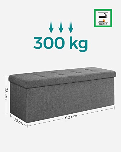 SONGMICS Storage Ottoman, Padded Foldable Bench, Chest with Lid, 120L Capacity, Holds up to 300 kg, for Bedroom, Hallway, Living Room, Dark Grey LSF80GYZ