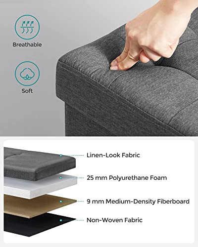 SONGMICS Storage Ottoman, Padded Foldable Bench, Chest with Lid, 120L Capacity, Holds up to 300 kg, for Bedroom, Hallway, Living Room, Dark Grey LSF80GYZ