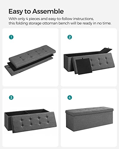 SONGMICS Storage Ottoman, Padded Foldable Bench, Chest with Lid, 120L Capacity, Holds up to 300 kg, for Bedroom, Hallway, Living Room, Dark Grey LSF80GYZ