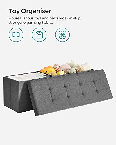 SONGMICS Storage Ottoman, Padded Foldable Bench, Chest with Lid, 120L Capacity, Holds up to 300 kg, for Bedroom, Hallway, Living Room, Dark Grey LSF80GYZ