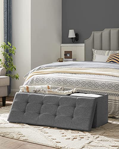 SONGMICS Storage Ottoman, Padded Foldable Bench, Chest with Lid, 120L Capacity, Holds up to 300 kg, for Bedroom, Hallway, Living Room, Dark Grey LSF80GYZ