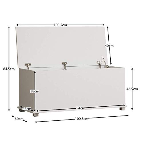 Vida Designs Leon Storage Ottoman, Wooden Chest with Lid, Seat, Stool, Window Bench, Blankets, Bedding, Toy Box, Footstool, White