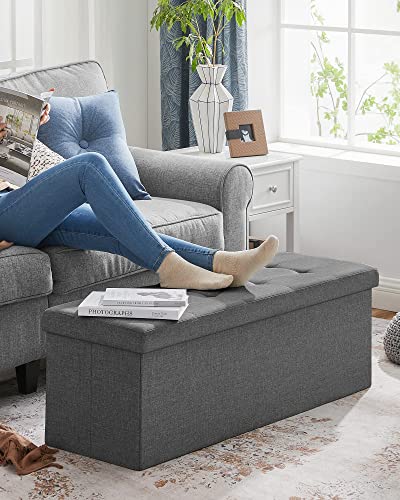 SONGMICS Storage Ottoman, Padded Foldable Bench, Chest with Lid, 120L Capacity, Holds up to 300 kg, for Bedroom, Hallway, Living Room, Dark Grey LSF80GYZ