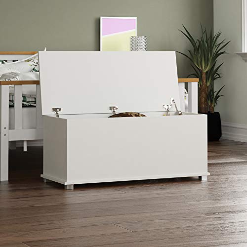 Vida Designs Leon Storage Ottoman, Wooden Chest with Lid, Seat, Stool, Window Bench, Blankets, Bedding, Toy Box, Footstool, White